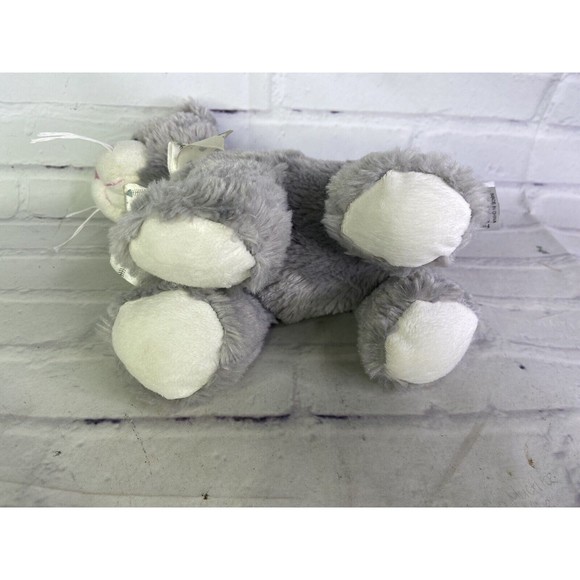 Fiesta Kitten Kitty Cat Floppy Stuffed Plush Gray White Fish Bone Bow Pink Nose - Picture 8 of 10